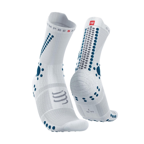 Calcetines Running Compressport Pro Racing V4.0 Trail Calcetines  White/Fjord Blue XU00048B011
