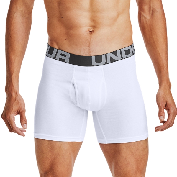 Men's Briefs and Boxers Underwear Under Armour Under Armour Charged Cotton 6in x 3 Boxer  White  White 