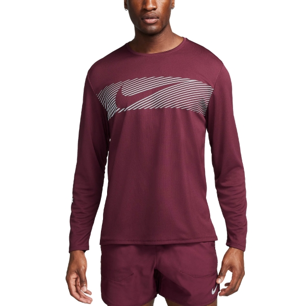 Men's Running Shirt Nike Nike Miler Flash Shirt  Night Maroon/Reflective Silver  Night Maroon/Reflective Silver 
