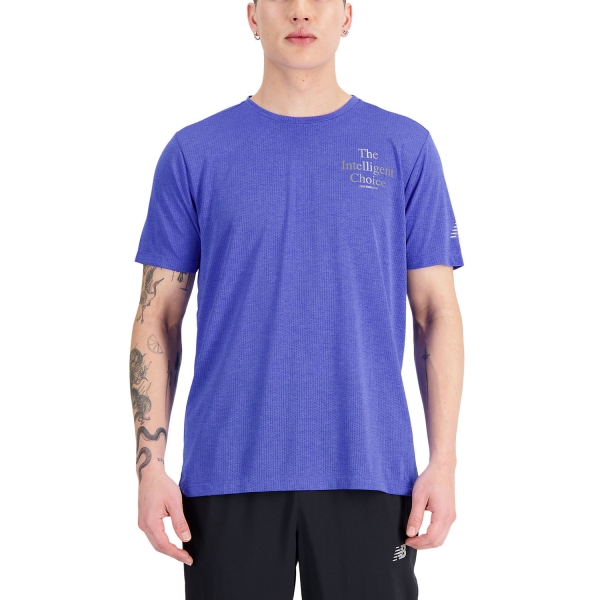 Men's Running T-Shirt New Balance Graphic Impact TShirt  Marine Blue Heather MT21277MBH
