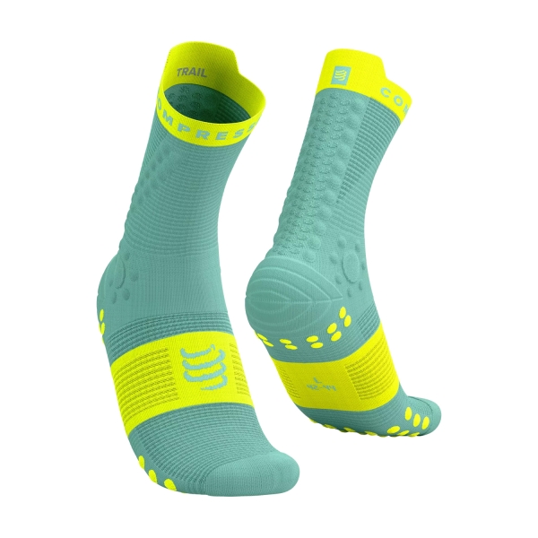 Calcetines Running Compressport Pro Racing V4.0 Trail Calcetines  Shell Blue/Safe Yellow XU00048B5071