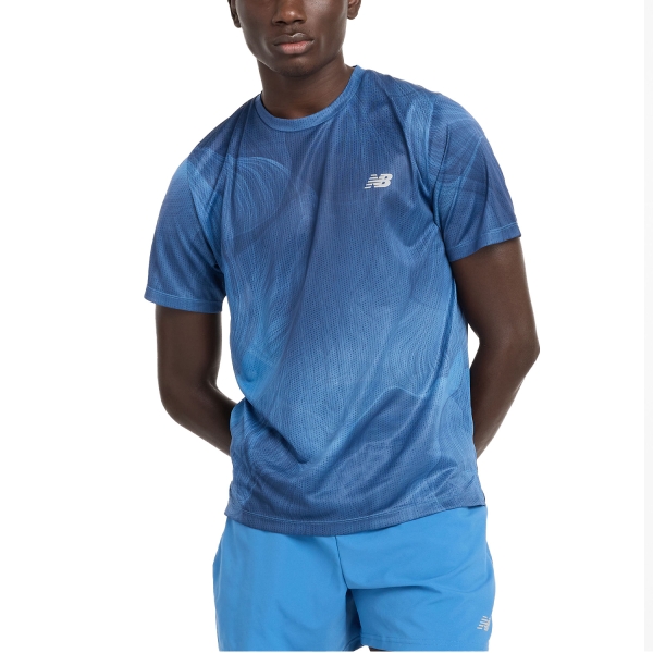 Camisetas Running Hombre New Balance Athletics Printed Camiseta  Blue Agate MT41254BEU